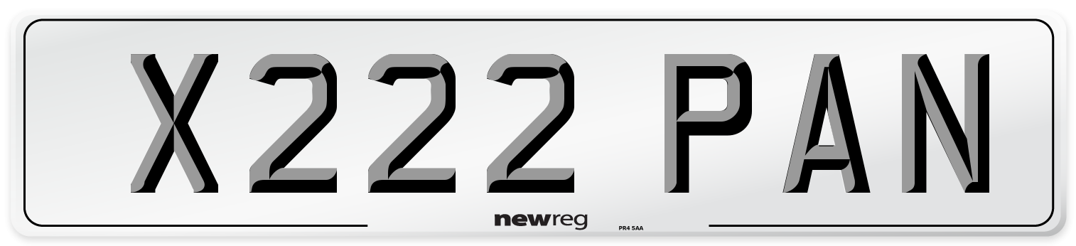 X222 PAN Number Plate from New Reg
